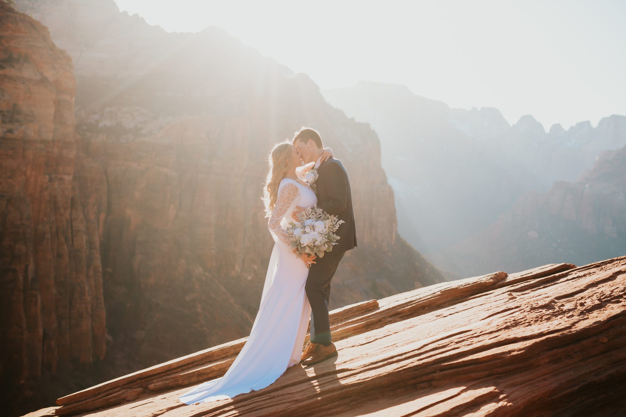 Candid elopement moment Zion National Park