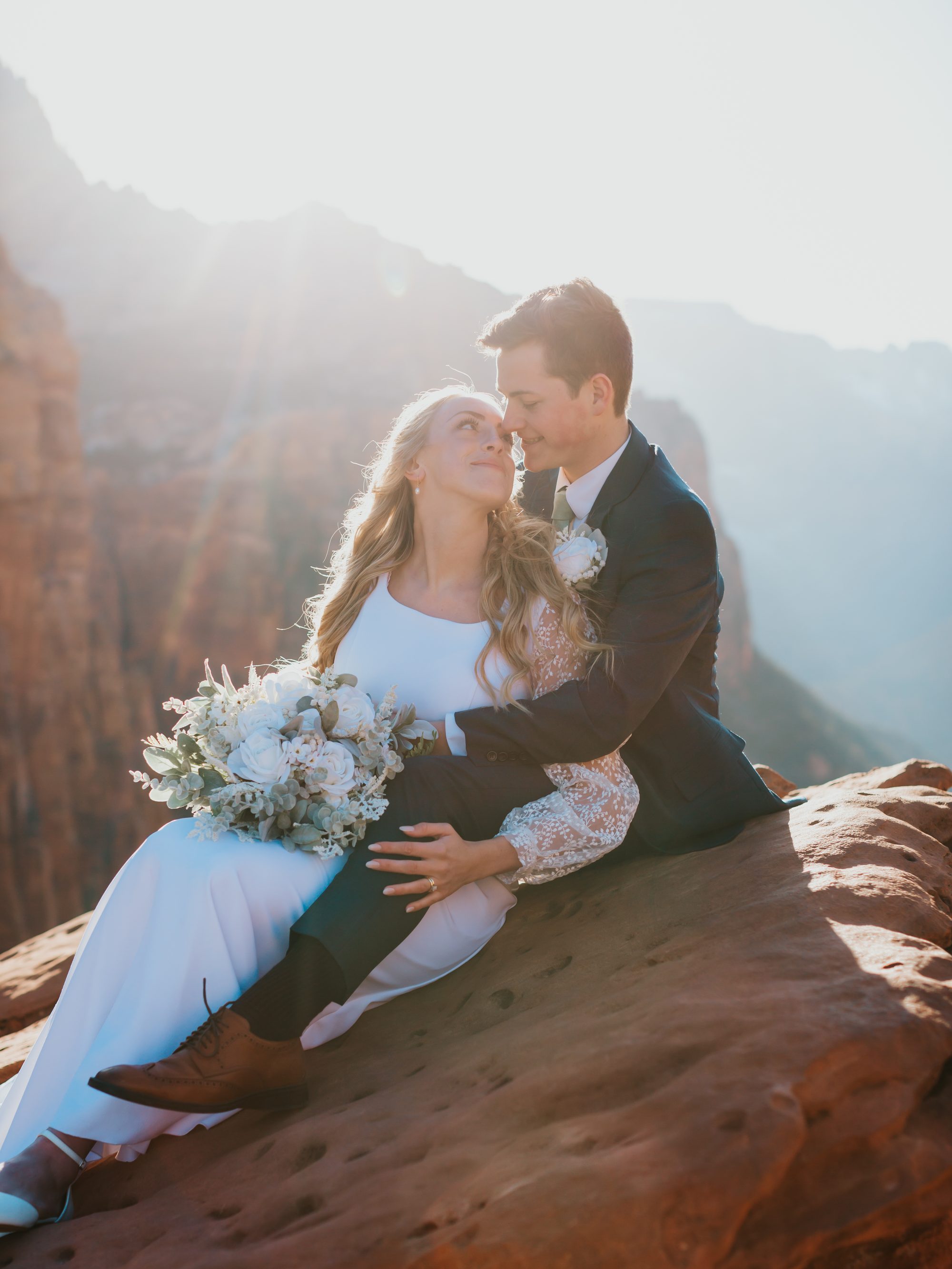 Golden hour elopement portraits Zion National Park