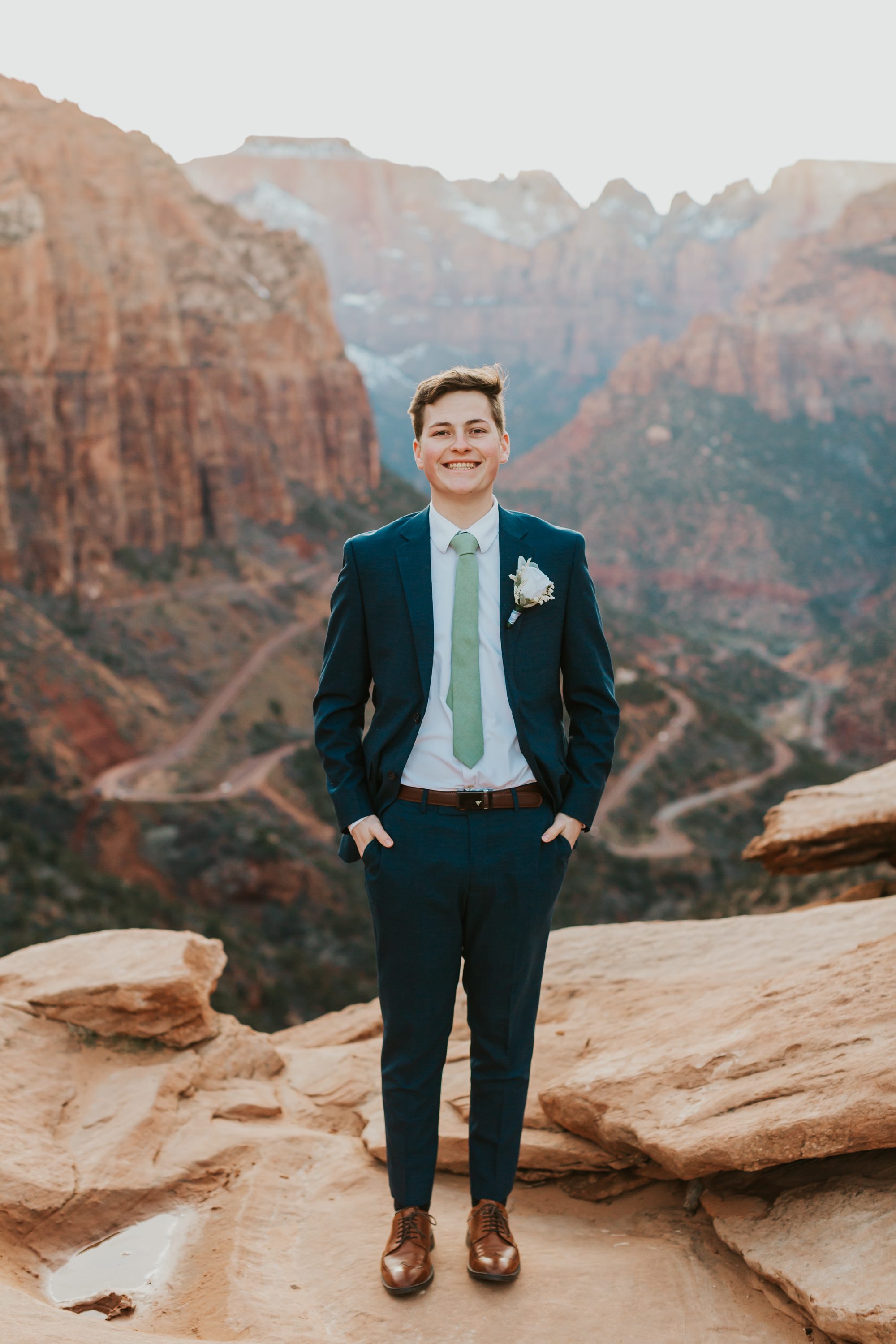 Jason groom at Zion overlook elopement portrait