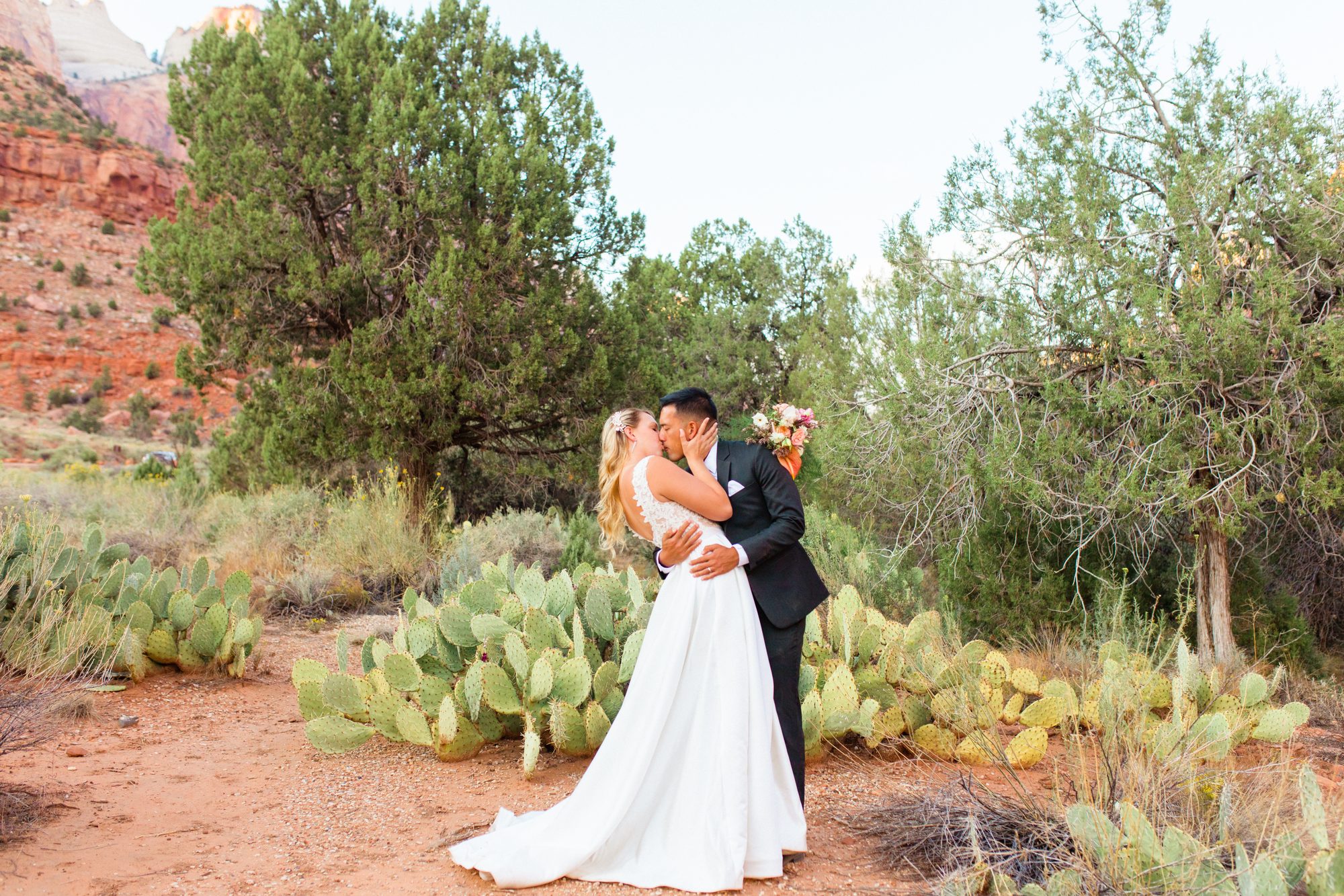 Kate and Manny Zion canyon view wedding